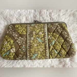 VERA BRADLEY VINTAGE Green and Brown Quilted Floral Wallet with Zipper Closure